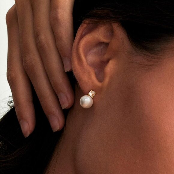 Pearl Earrings Women Dainty Gold Plated Sterling Silver Drop Bridal Jewelry - Picture 6 of 8